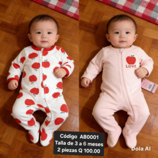 Pijamas beba diseño manzanitas (3 a 6 meses)