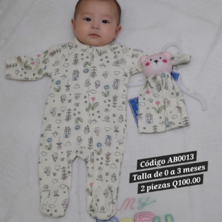 Pijama beba florecitas con limpiador (0 a 3 meses)