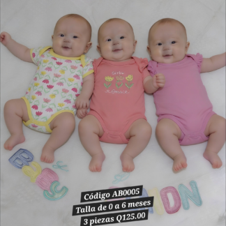 Set de 3 bodys beba rosa y crema (0 a 6 meses)