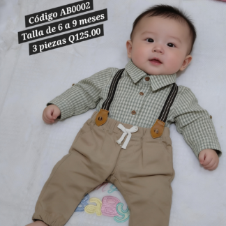Conjunto bebé caqui con tirantes (6 a 9 meses)